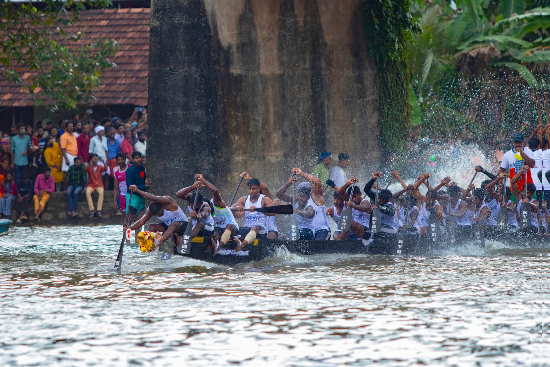 a group of people in a river